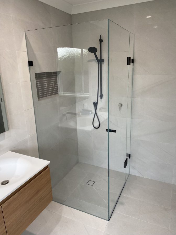 frameless shower screen black hardware