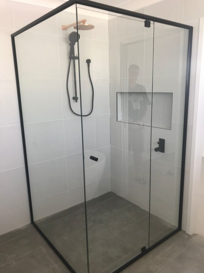 semi frameless black shower screen