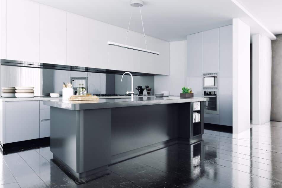 Mirrored Splashback in modern kitchen