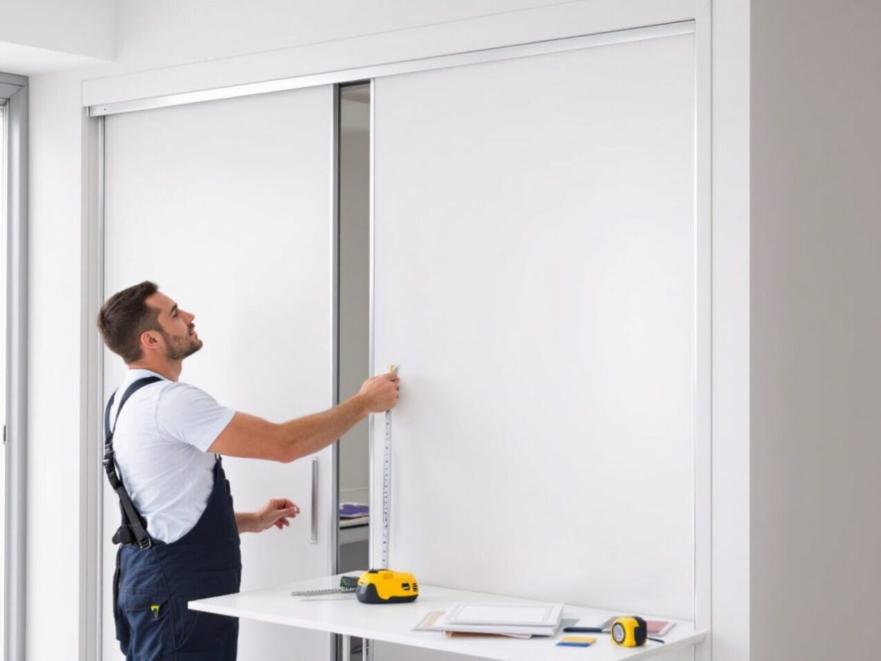 Modern bedroom during the installation of new sliding robe doors by an expert company on the Gold Coast
