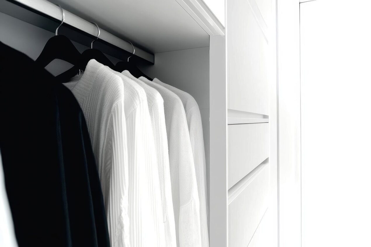 Built-in robe with hanging white shirts in a modern Gold Coast home