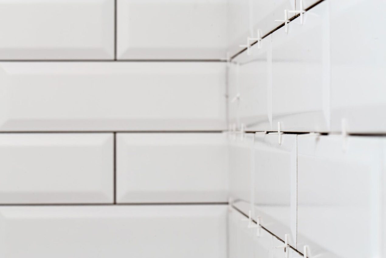 newly installated bathroom tiles on shower wall