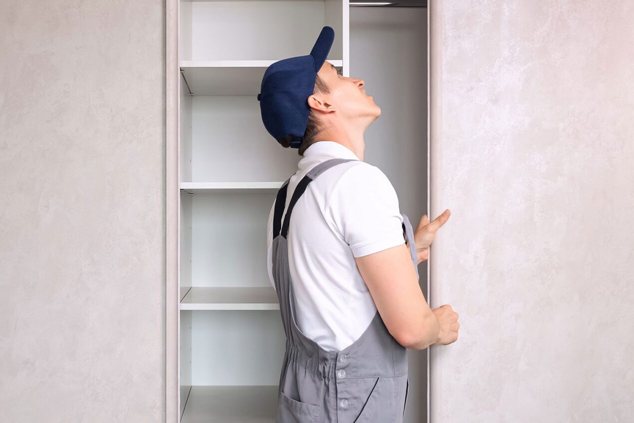 Wardrobe sliding doors and tracks installation process by a skilled technician