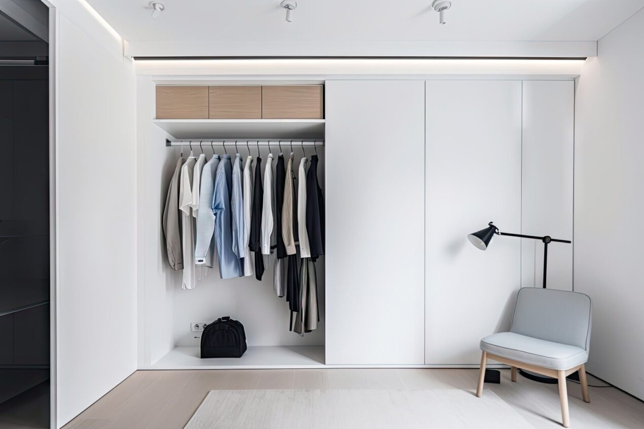 Built-in cupboard for bedrooms with sliding doors and modern open wardrobe