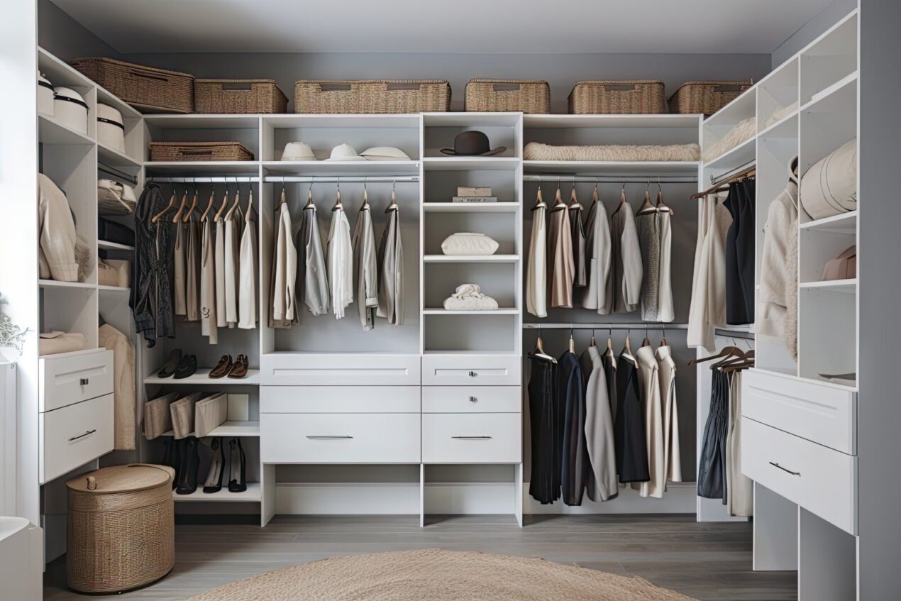 Built-in cupboards for walk-in robes with custom shelves, drawers, and hanging space