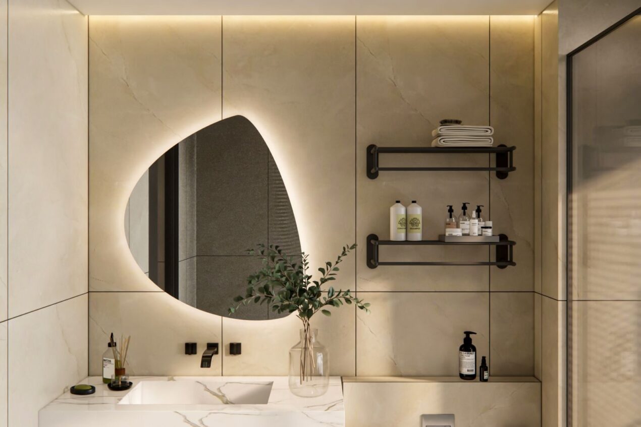 On-Trend organic Mirror Shape over bathroom vanity