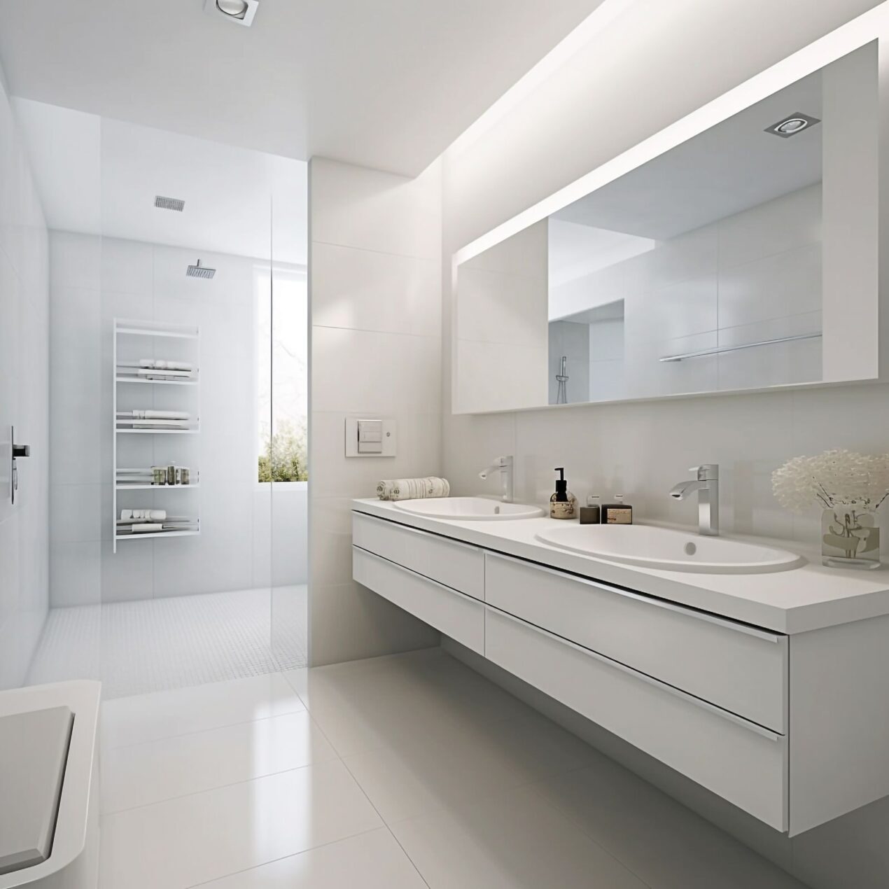 Bathroom Mirror Idea for Double Sink using one wide mirror