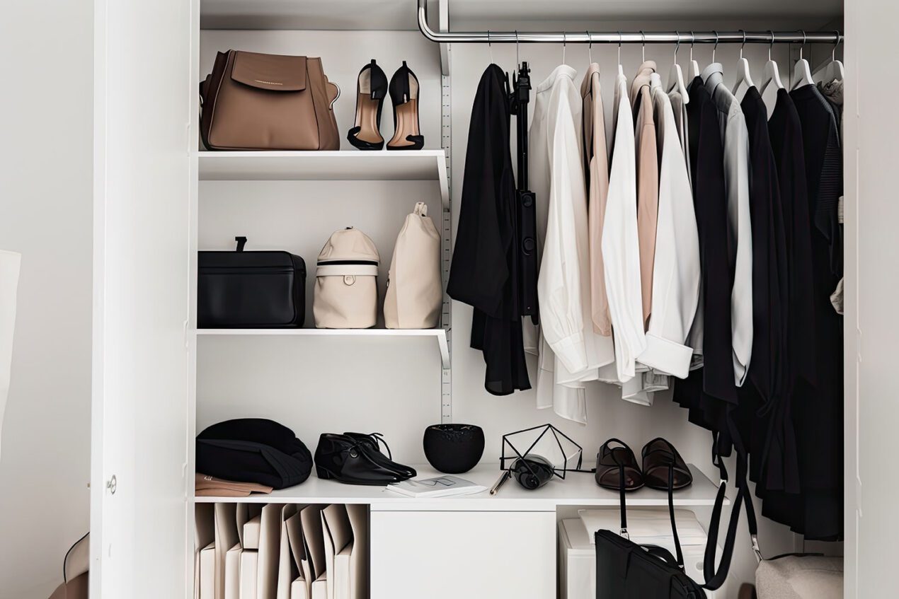 Wardrobe with shelves, drawers and cupboards for organised storage