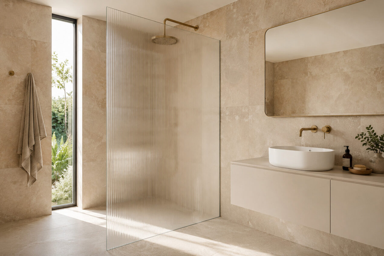 bathroom following fluted glass shower panel trend