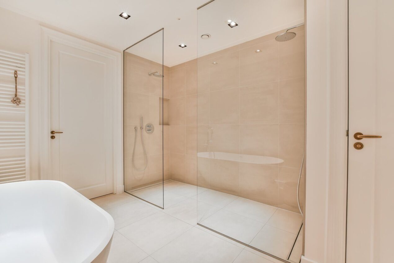 custom made shower screen in luxury bathroom design
